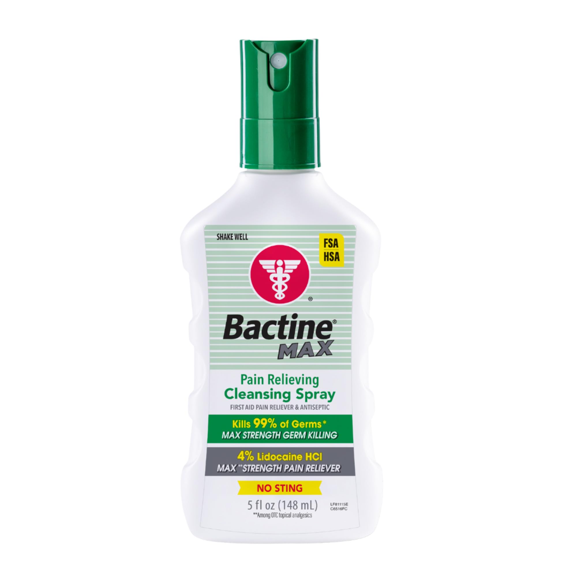 Bactine Max Pain Relieving Antiseptic Spray with Lidocaine, First Aid Pain + Itch Relief, No-Sting, Kills 99% of Germs*, 5oz