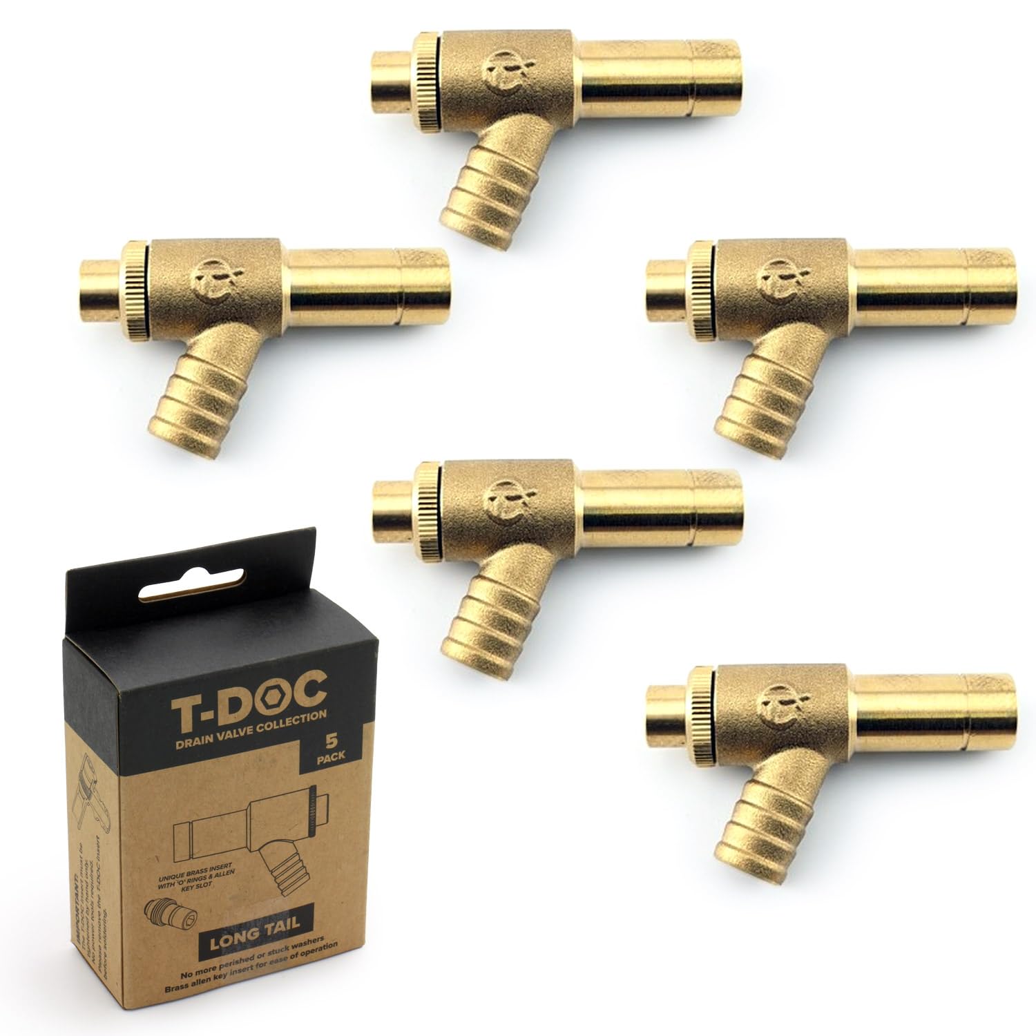 T-DOC 15mm Drain-Off Valve from TeslaUK - Long Tail Model. Push-fit Compatible. Leak-Free. No More perished and Stuck washers. Pack of 5