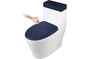 AZHCHKE Toilet Lid Cover and Toilet Tank Cover Stretch Toilet Covers Set for Bathroom, Polyester Spandex Jacquard Fabric, Machine Washable, with Elastic Bottom, Navy Blue