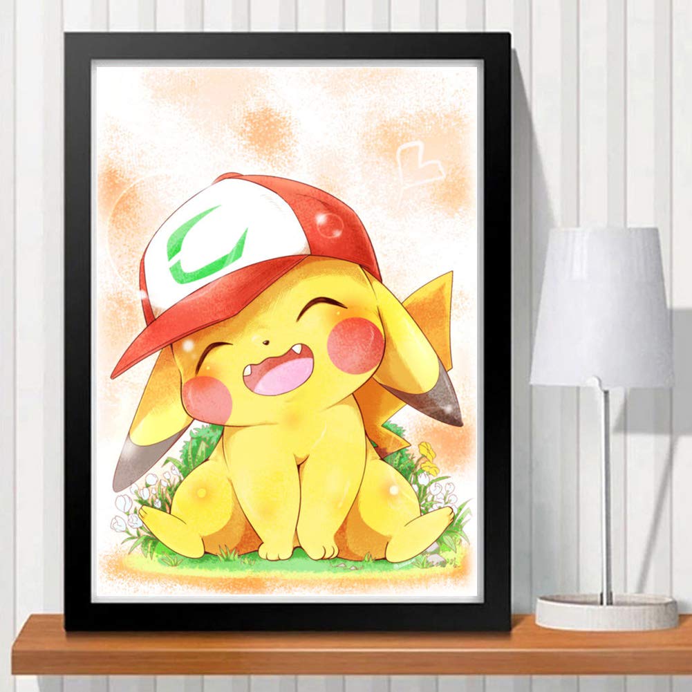 5D DIY Full Drill Diamond Painting Kit, Rhinestone Painting Kits for Adults and Children Embroidery Arts Craft Home Decor Pikachu Series (Cute Pikachu, 30x40cm)