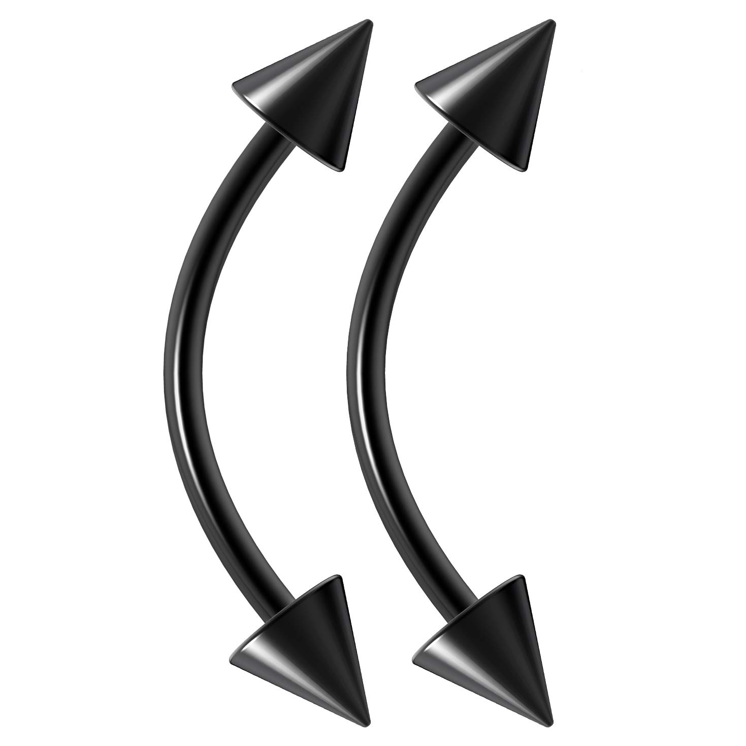 2pc 0.8mm 20g Black Surgical Steel Banana J-Curve Barbell 3mm Spike Eyebrow Navel Bar Banana Bar Lip Tragus Ring Piercing Jewellery - 10mm