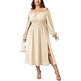 Plus Size Maxi Fall Wedding Guest Dress for Curvy Women Long Sleeve Smocked Formal Cocktail Party Dresses Slit