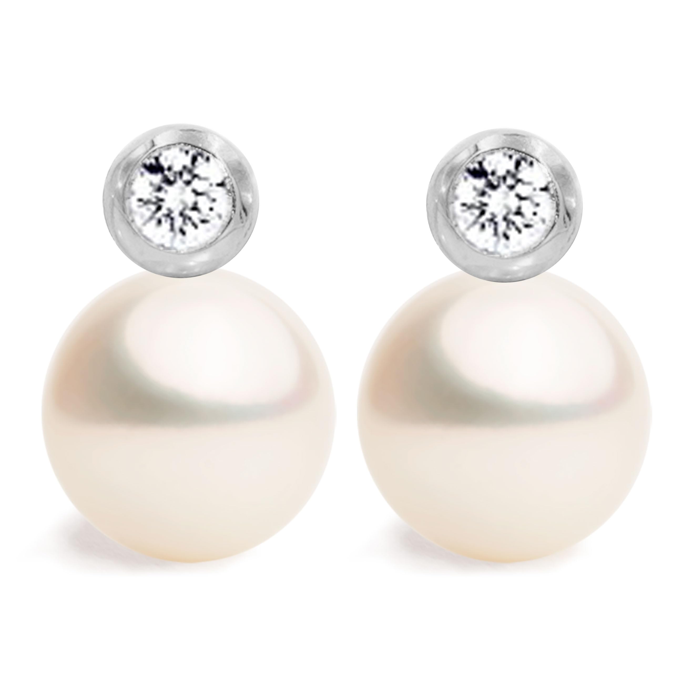Women Pearl Omega Earrings, Fresh Water Cultured Pearls 10-11 mm with Cubic Zirconia Stone by Secret & You | Sterling Silver 925. — image 1