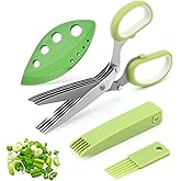 AWinjoy Herb Scissors Set,Multipurpose 5 Blade Kitchen Herb Cutter with Safety Cover and Cleaning Comb for Cutting Shredded L