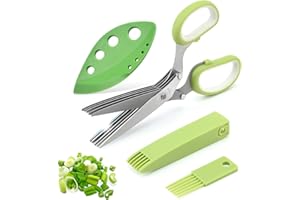 AWinjoy Herb Scissors Set,Multipurpose 5 Blade Kitchen Herb Cutter with Safety Cover and Cleaning Comb for Cutting Shredded Lettuce, Cilantro Fresh, Green Onion Fresh and etc.