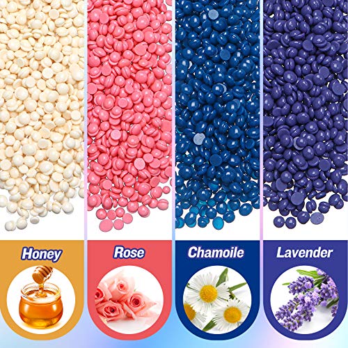 Wax Warmer, Liaboe Wax Heater Hair Removal Kit, Electric Waxing Kit with Adjustable Temperature, LED Display, 4 Different Flavor Hard Wax Beans and 20 Pcs Wax Applicator Sticks(Women/Men)