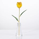 Enjinkail Crystal Yellow Tulip Flower Figurines Gifts Glass Flowers with Vase Home Decor Ideas Tulips Gifts for Mom Women Mother's Day Birthday Christmas Anniversary Wedding Valentines
