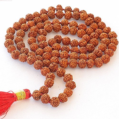Storite Rudraksha Mala 108 Beads necklace, Seed Bead Natural Himalaya Rudraksha Seed Prayer Beads Wrist Mala Wrap Bracelet Bead size 9 mm