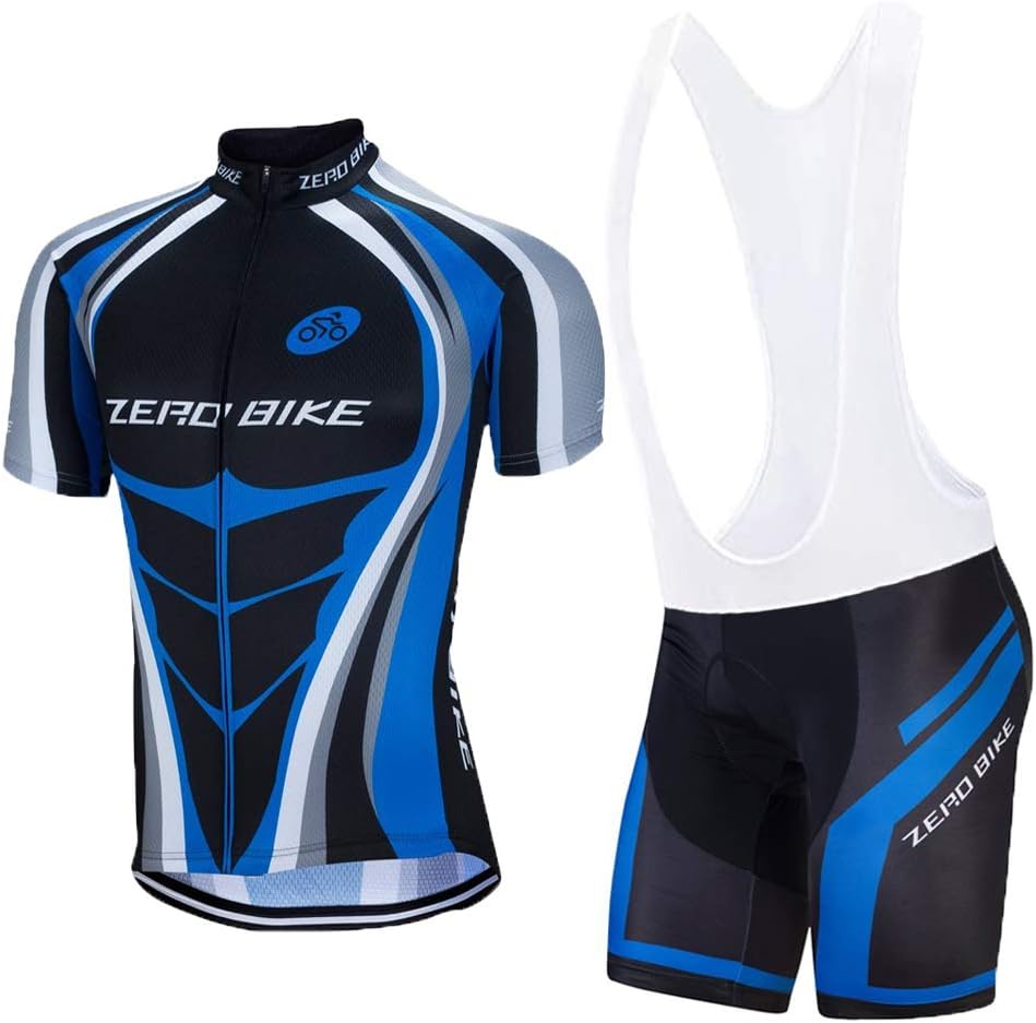 ZEROBIKE Men Breathable Quick Dry Comfortable Short Sleeve Jersey + Padded Shorts Cycling Clothing Set Cycling Wear Clothes