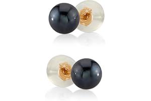 THE PEARL SOURCE Black Japanese Akoya Real Pearl Earrings for Women - 14k Gold Stud Earrings | Hypoallergenic Earrings with Genuine Cultured Pearls
