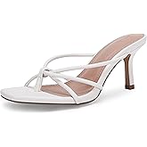 LAICIGO Women’s Square Open Toe Flip Flops Stiletto Heels Strappy Thong Slide on Slingback Mules Sandals
