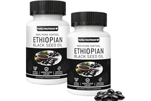 Purely Nutrient Ethiopian Black Seed Oil Capsules, Organic Cold Pressed Black Cumin Seed Oil from Nigella Sativa, Non-GMO Bla