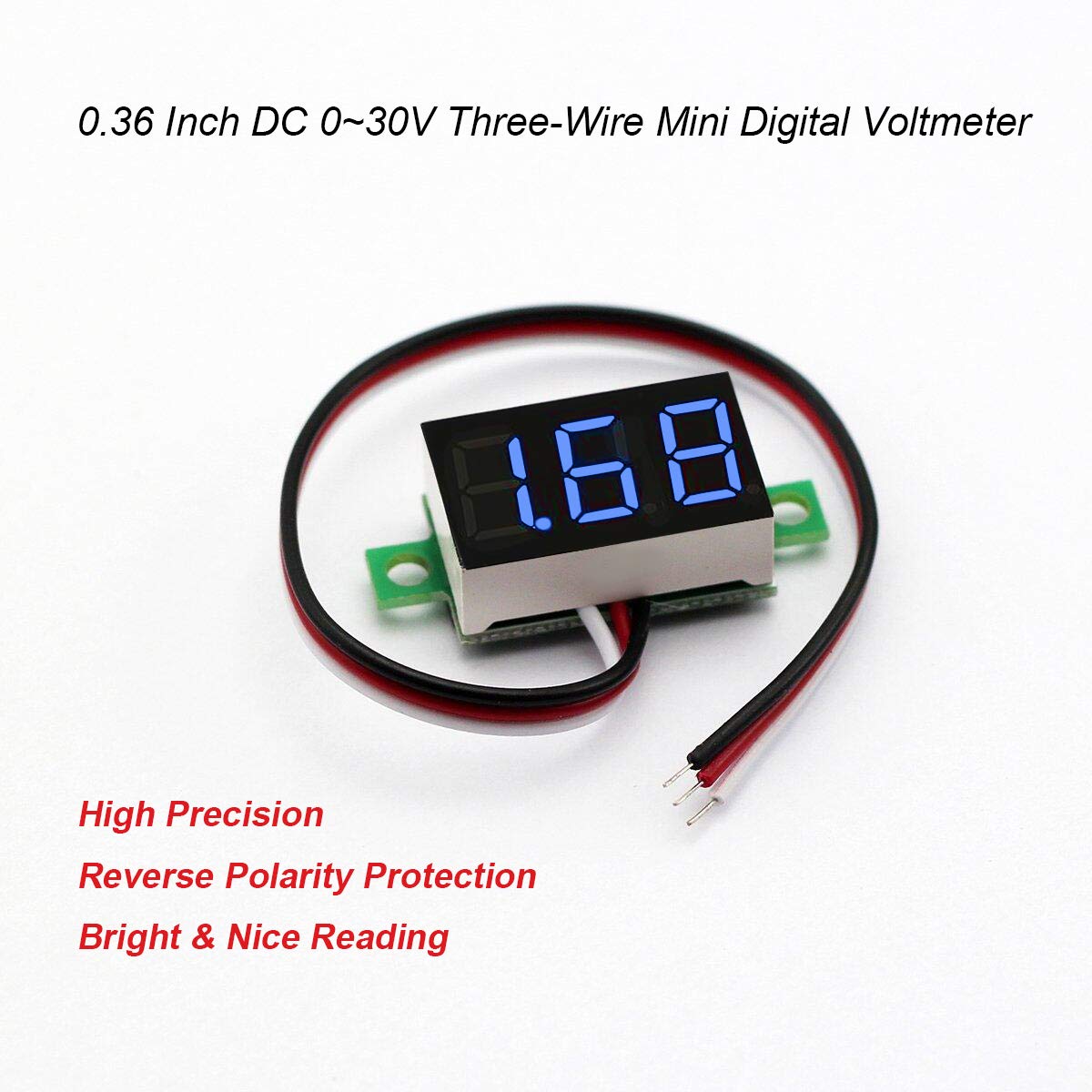 bayite Pack of 5 Three-Wire Calibratable DC 0~30V Blue Digital Mini Voltmeter Gauge Tester Mount Car Motorcycle Battery Monitor Volt Voltage Meter 0.36