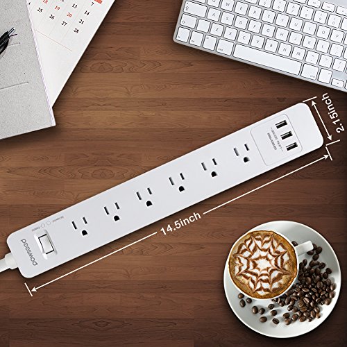 image for [Whole UL Listed] Powseed 6-Outlet 3 USB Surge Protector Power Strip S