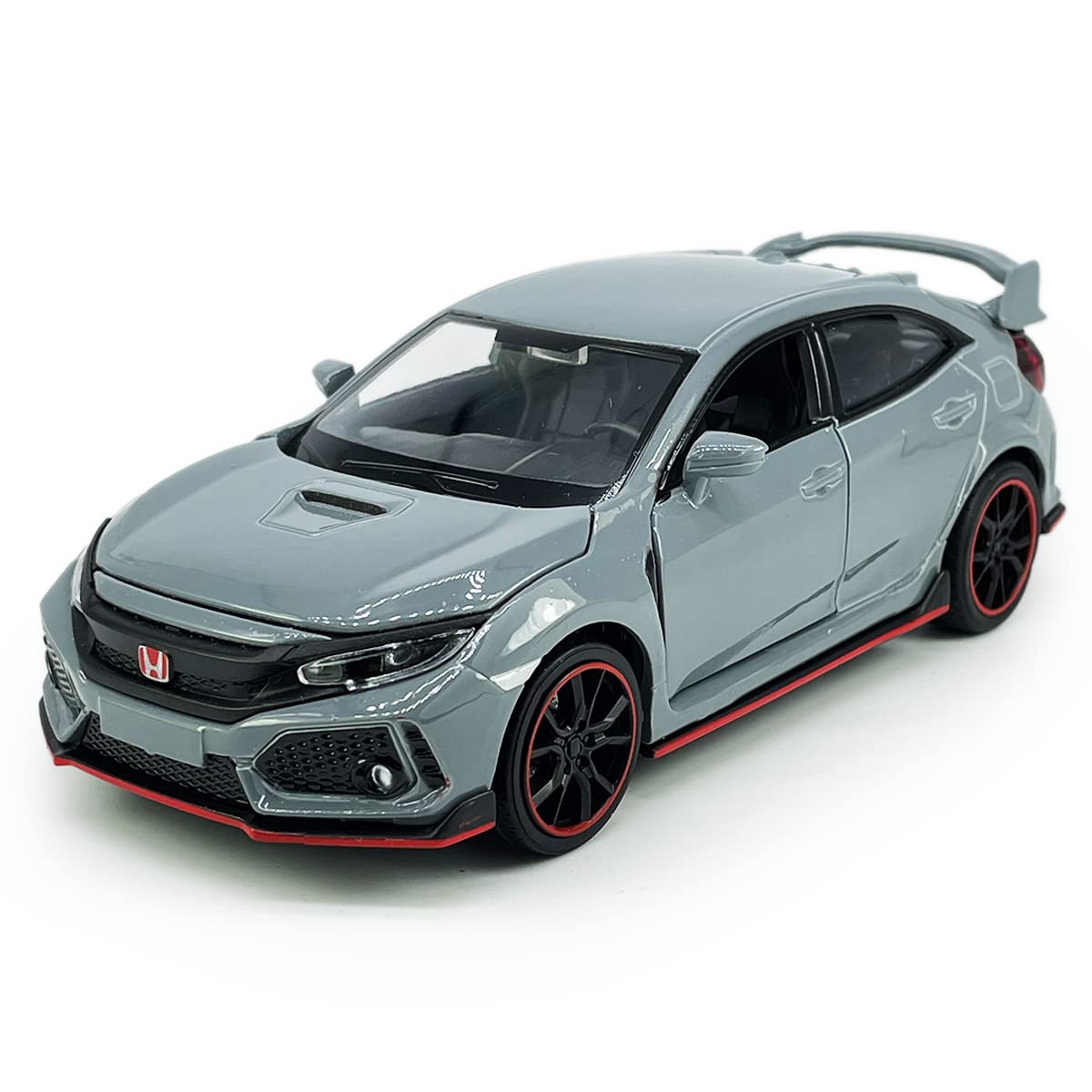 Photo 1 of Civic Type R Toy Car Hatchback Sports Diecast Model Car 1/32 Scale Metal Pull Back Vehicles, Doors Open Light Sound, Toys for Boys Kids Birthday Gifts Mens Collection, Cement Grey