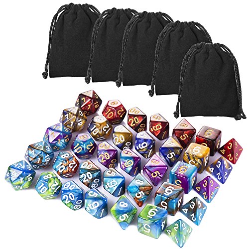 35 Pieces Polyhedral Dice, Double-Colors Polyhedral Game Dice with 5 Pack Black Pouches for RPG Dungeons and Dragons Pathfinder DND RPG MTG D20 D12 D10 D8 D4 Table Game
