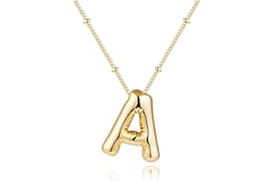 Inerney Christmas Gifts Stocking Stuffers for Women, Gold Bubble Letter Necklace Initial Necklaces for Women, Chunky 14K Plated Balloon Initials, Trendy Charm Non Tarnish Custom Name Pendant Jewelry Gifts for Mom