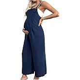 OYOANGLE Women's Maternity Square Neck Jumpsuits Sleeveless Straight Leg Long Pants Romper Loose Overalls