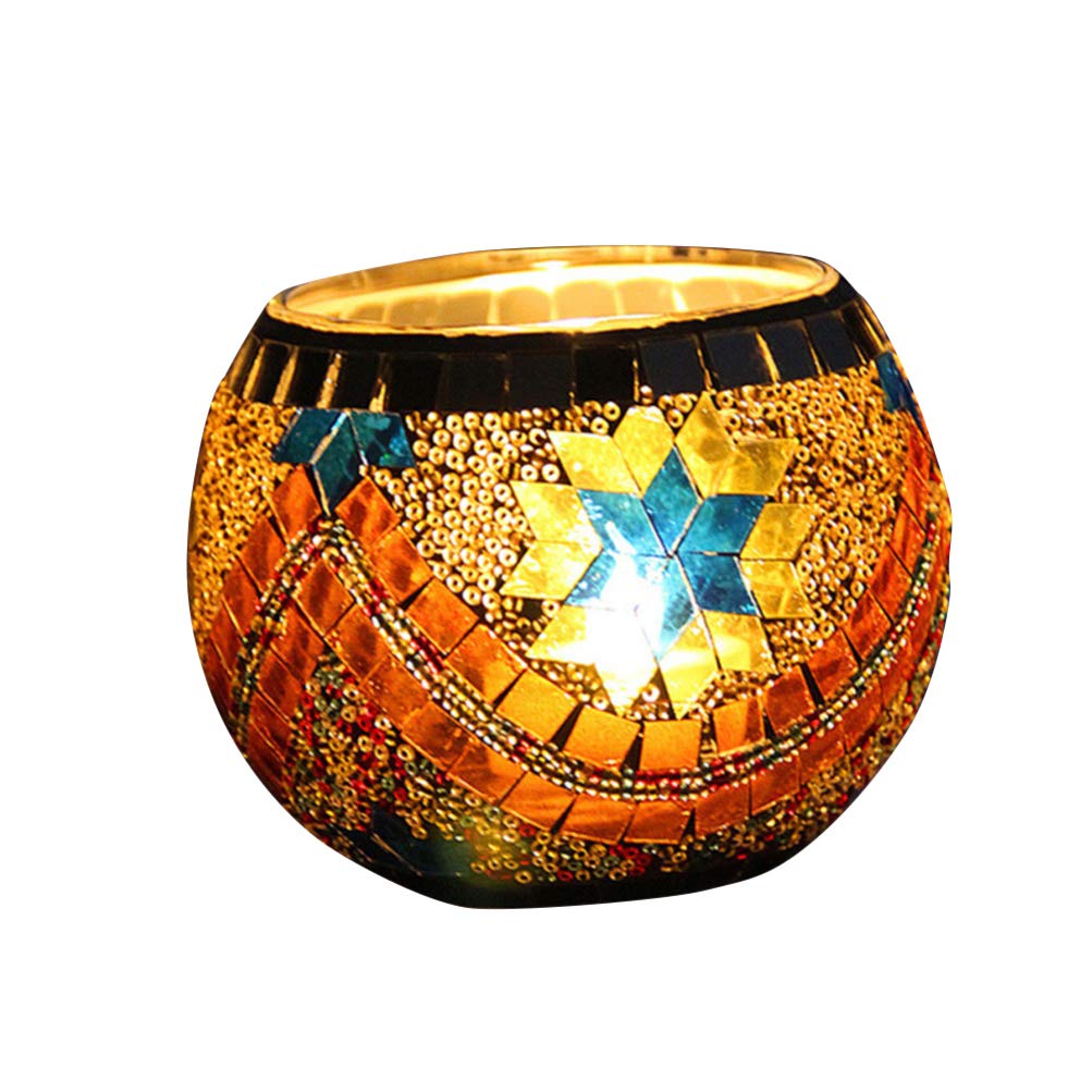 Mobestech Mosaic Tea Light Holder European Style Turkish Globe Mosaic Glass Candle Tealight Holder for Wedding Party Table Centerpiece Decoration