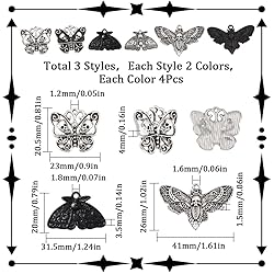 SUNNYCLUE 1 Box 24Pcs Moth Charms Gothic Style