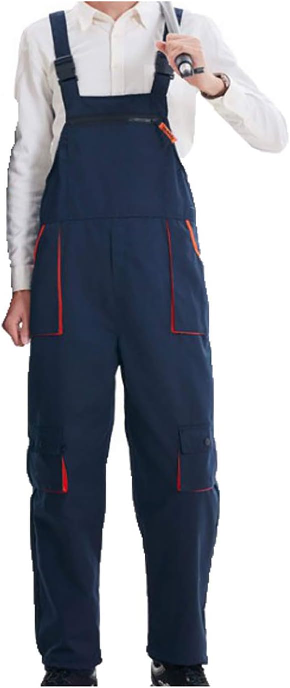Work Trousers, Bib and Brace Overalls with Multi-Pocket Knee Pad for Men - Dungarees Workwear (Blue - M Size)
