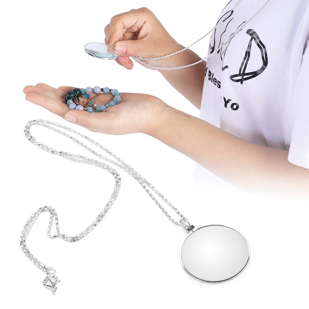 Photo 1 of Magnifying Glass Pendant, Mini Portable 5X Magnifer Monocle Glass Lens Loupe Necklace Magnifying Glass Loupe with Necklace Chain for Reading (Silver)