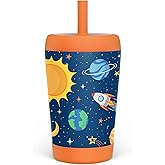 Kid Insulated Stainless Steel Tumbler with Silicone Straw, 12oz Sippy Cup for Kids (Outer Space)