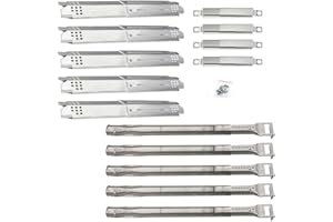 Dongftai Universal Adjustable (5-Pack) Stainless Steel Heat Plates and Burner and Adjustable Crossover Tube Replacement for Nexgrill, Brinkmann, Dyna-Glo, Charbroil and Others Gas Grill