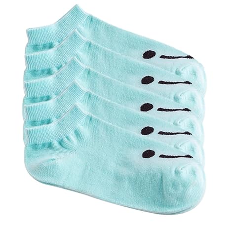 FNKDOR 5 Paar Damen Socken Kurze Baumwollsocken Sneaker Söckchen Smiley-print