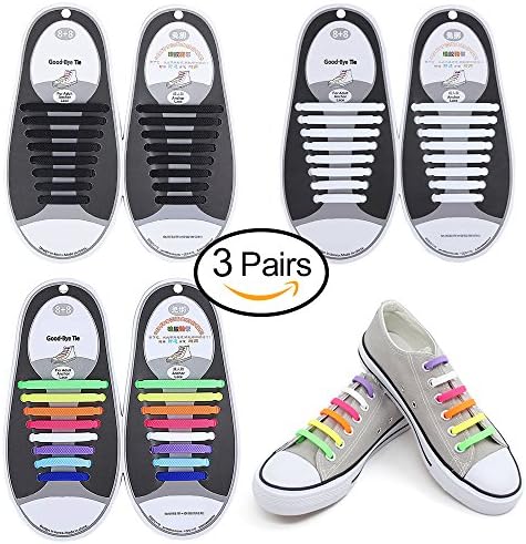 No Tie Shoelaces, ZLF No Tie Shoelaces for Kids and Adults Waterproof Silicone Elastic Athletic Running ShoeLaces with Multicolor for Sneaker Boots Board Shoes for Adults Black+White+Mix-color
