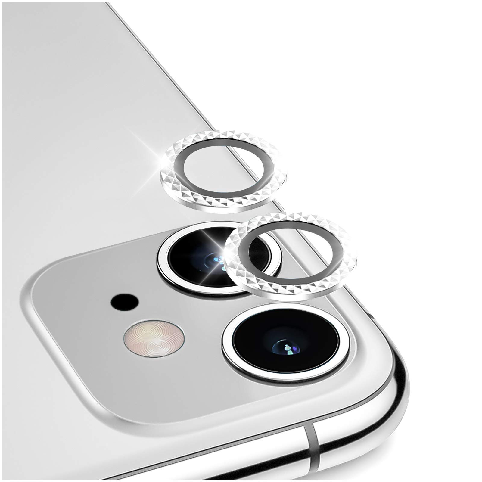DIKKAR Camera Lens Protector for iPhone 11, Anti-Scratch HD Tempered Glass Aluminum Alloy Back Camera Protector Sticker,Easy Installation Metal Ring Circle Lens Screen Cover Film (Sparkling)