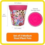 Hum Flowerpots 22cm Set of 3 Plastic Plant Pots Pink Flowers Bees view 2