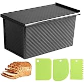 Spmarkt 1lb Bread Pan with Dough Scraper Cutter, 8.4 X4.8inch Black Bread Loaf Pan, Rectangular Covered Metal Pullman Loaf Pan with Lid for Homemade Sandwich Bread