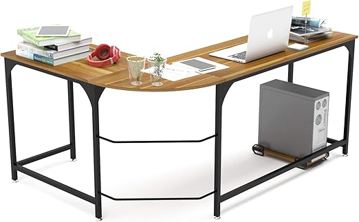 Amazon Com Teraves Reversible L Shaped Desk Corner Gaming Computer Desk Office Workstation Modern Home Study Writing Wooden Table Large Walnut Kitchen Dining