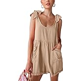 chouyatou Women's Wide leg Romper Shorts Sexy Tie Knot Strap Sleeveless Boho Jumpsuit Overall Pants