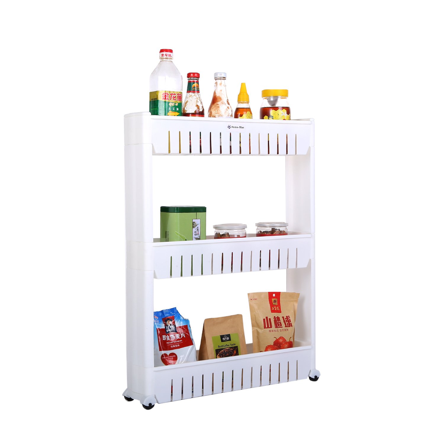 HomeMan Laundry Room Organizer, Mobile Shelving Unit Organizer with 3