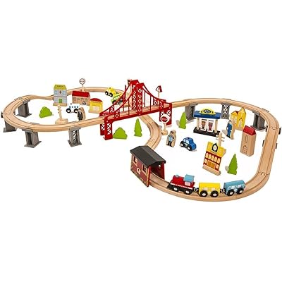FESTNIGHT 70 Pieces Wooden Train Set 