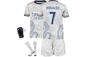 IHRMOK Real Youth Madrid Kids Soccer Jerseys Suit #7 for Boys Girls Youth Shirts Shorts Socks Kit Set 4 Pcs