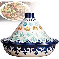 Tagine Pot Hand Painted Ceramic Moroccan Tagine Pot Lead Free for Cooking and Stew Casserole Slow Cooker Tajine Cooking…