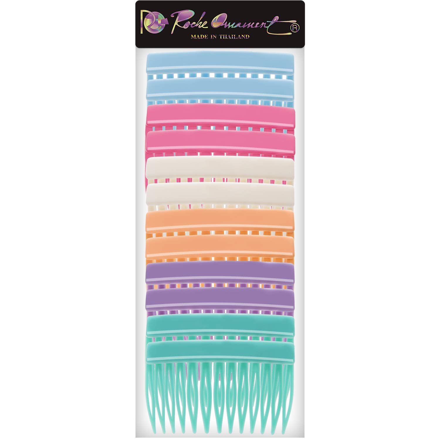 RC ROCHE ORNAMENT 12 Pcs Womens Girls Classic Side Slide Comb Premium Hair Accessory Pin Wide Teeth Solid Plastic Combs Bridal Pins Beauty Fashion Accessories, Medium Pastel Multicolor : Beauty
