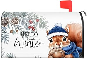 TOUNER Hello Winter Seasonal Mailbox Covers, Cute Squirrel Acorn Magnetic Letter Box Wrap, Christmas Mailbox Decor Gifts for Friends Neighbors, Post Box Decor for Outdoor Garden Yard Porch Farmhouse
