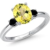 Gem Stone King 14K White Gold Canary Mystic Topaz and Black Diamond Engagement Ring For Women | 2.20 Cttw | Oval 9X7MM | Gemstone November Birthstone