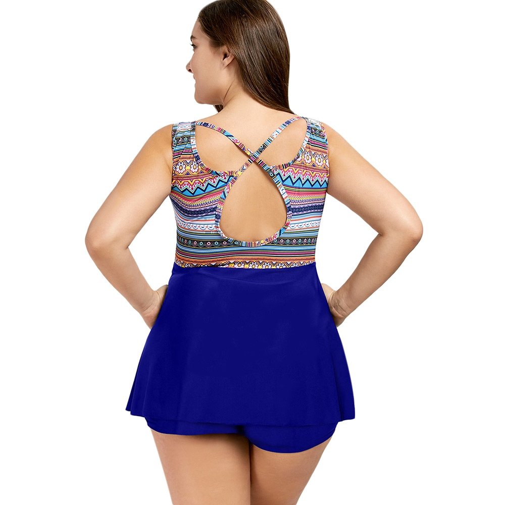 hannea tribe print criss cross plus size tankini set