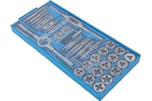 Acouto 40-Piece High Carbon Steel Tap and Die Set with Wrenches, and Portable Storage Box for Threading Projects