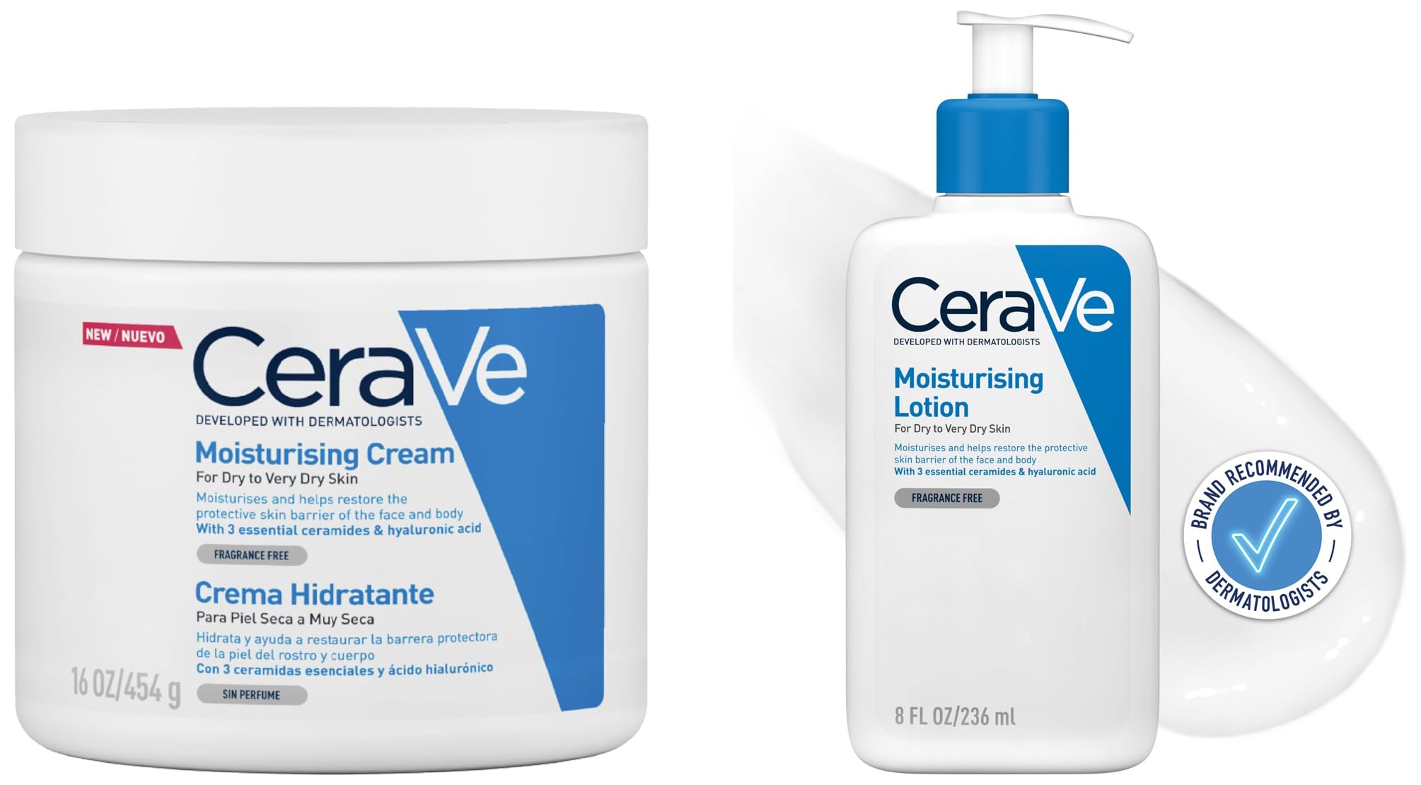 CeraVe Moisturising Cream | 454 g/16 oz | Daily Face, Body & Hand Moisturiser & Moisturising Lotion | 236ml/8oz | Daily Face & Body Moisturiser for Dry to Very Dry Skin