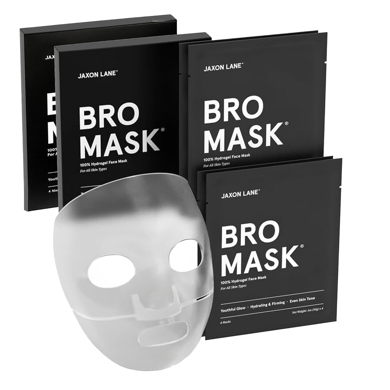 BRO MASK Korean Face Mask for Men: 2 Pc. Hydrating Anti Aging Sheet Masks with Vitamin C, Vitamin E, Hyaluronic Acid, Hydrolyzed Collagen for Moisturizing & Anti-aging Skin Care by Jaxon Lane (4 Pack)