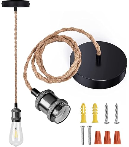 REXTiN 2-Pack Vintage Pendant Light Sockets - 1.2M Cord E26/E27 Antique Brass