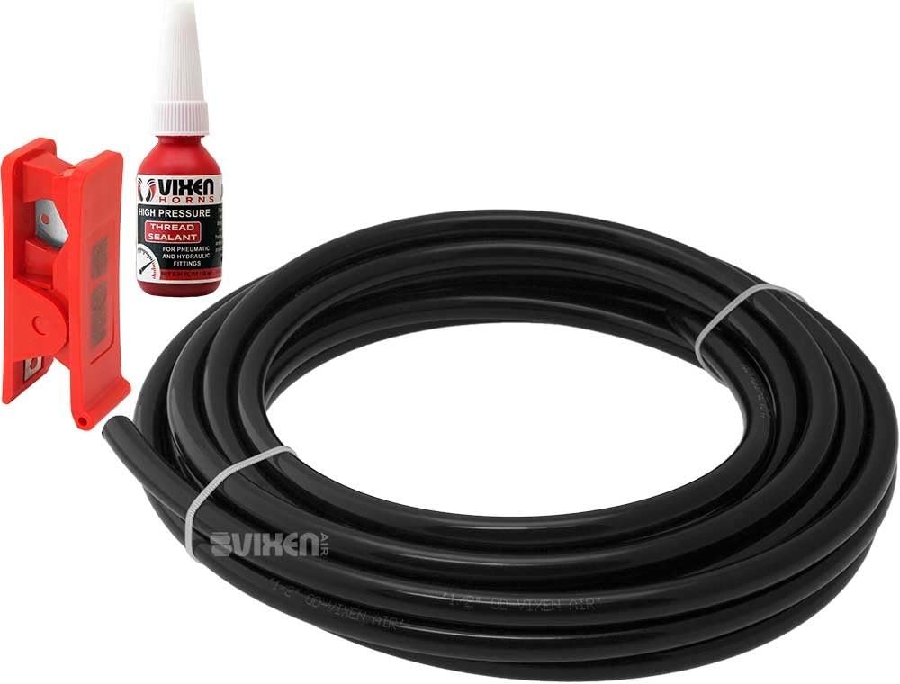Vixen Air 1/2" OD Heavy Duty Nylon Hose 25FT with Thread Sealant and Hose Cutter for Suspension/Air Ride/Train Air Horn VXA12025K