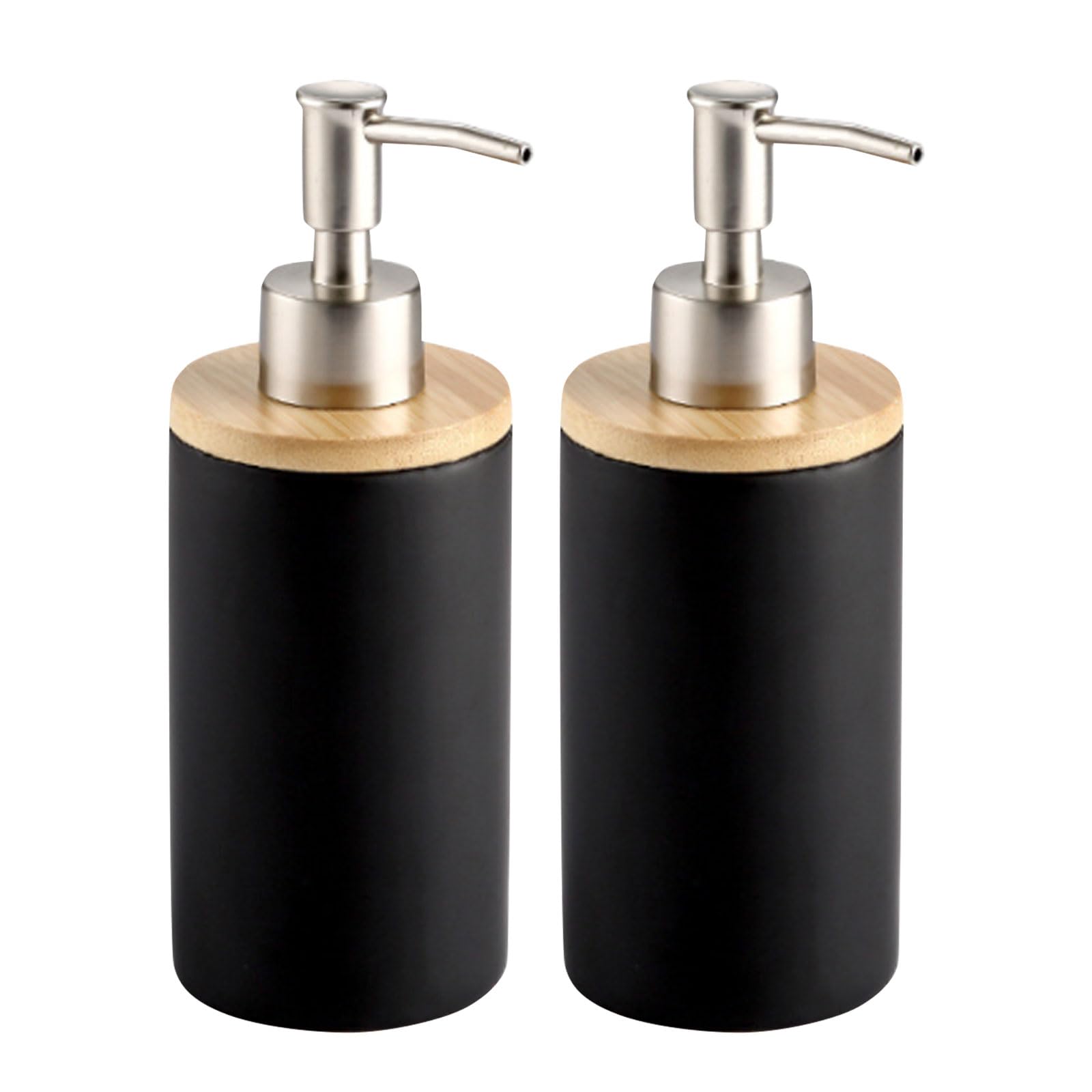 Les-Theresa 2 Pack Ceramic Hand Soap Dispenser Set, 400ml Liquid Dispenser Bottle, Pump Jar for Bathroom, Countertop, Kitchen (Black)