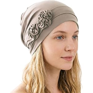 ORKSEA Chemo Headwear for Women Flower Pleated Beanies Stretch Elastic Turbans Soft Cancer Hats Head Coverings Scarf